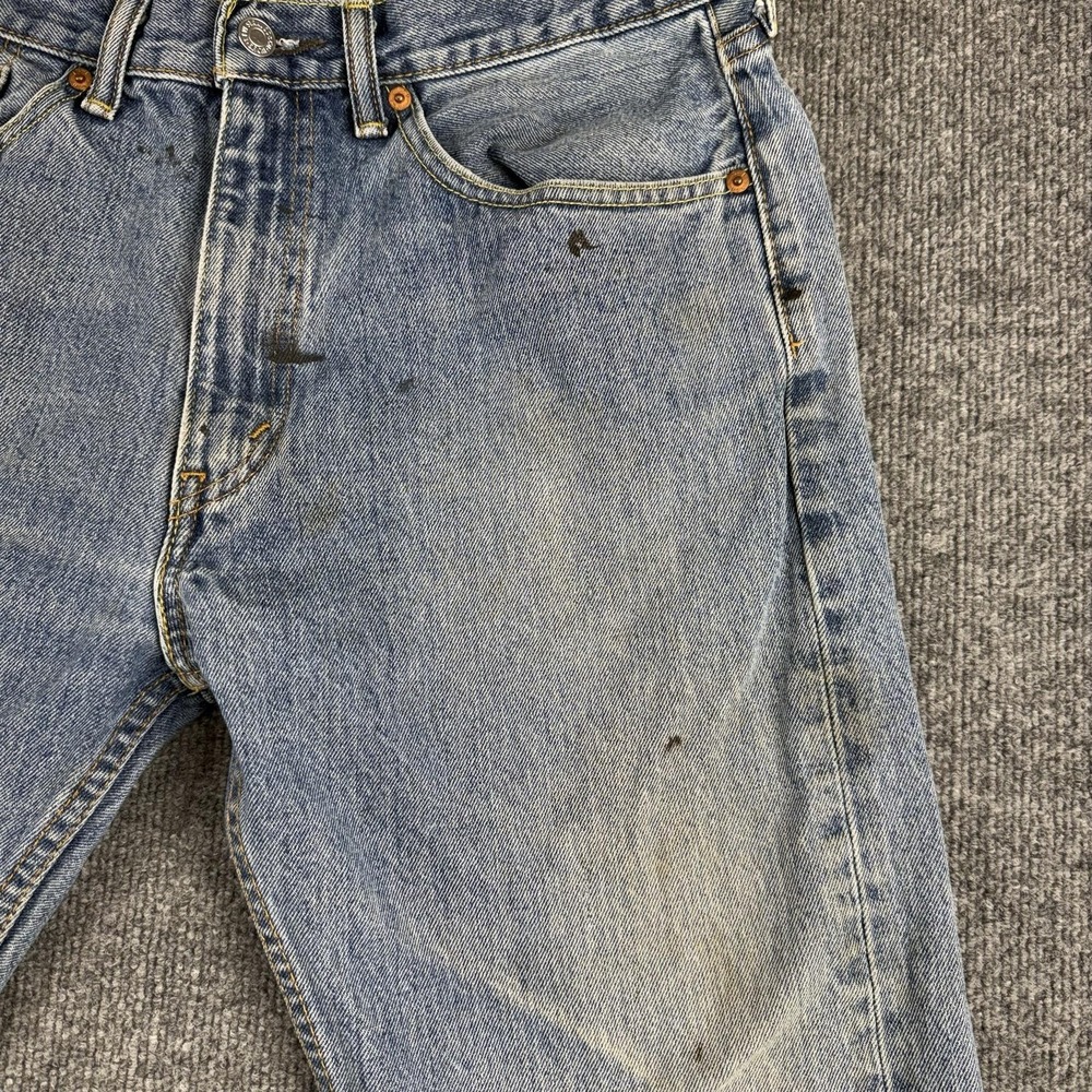 Levis 505 Jeans Mens 34x30 Light Wash Blue Straight Denim Stain Workwear - Picture 2 of 9
